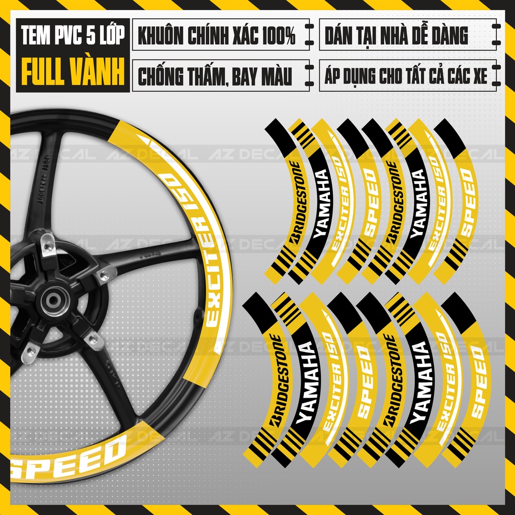 Tem Dán Mâm Bản To Xe Exciter | FullV02 | Decal Vành PVC Cao Cấp, Đa Dạng Màu Sắc Chống Nước, Bền Màu