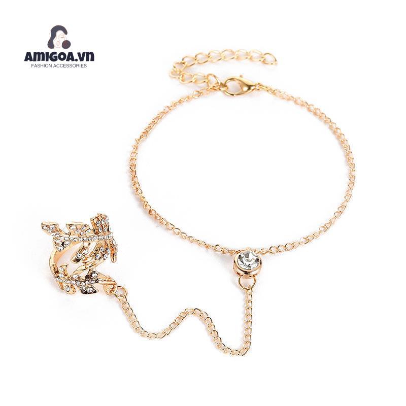 ✨✨Vòng Đeo Tay Nối Nhẫn Hình Chiếc Lá Đính Kim Cương Giả Thời Trang Cho Nữ