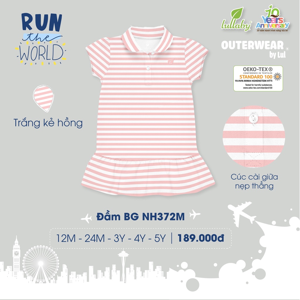 Đầm bé gái cộc tay mùa hè cao cấp Lullaby thời trang bé gái đi học đi chơi mát mẻ
