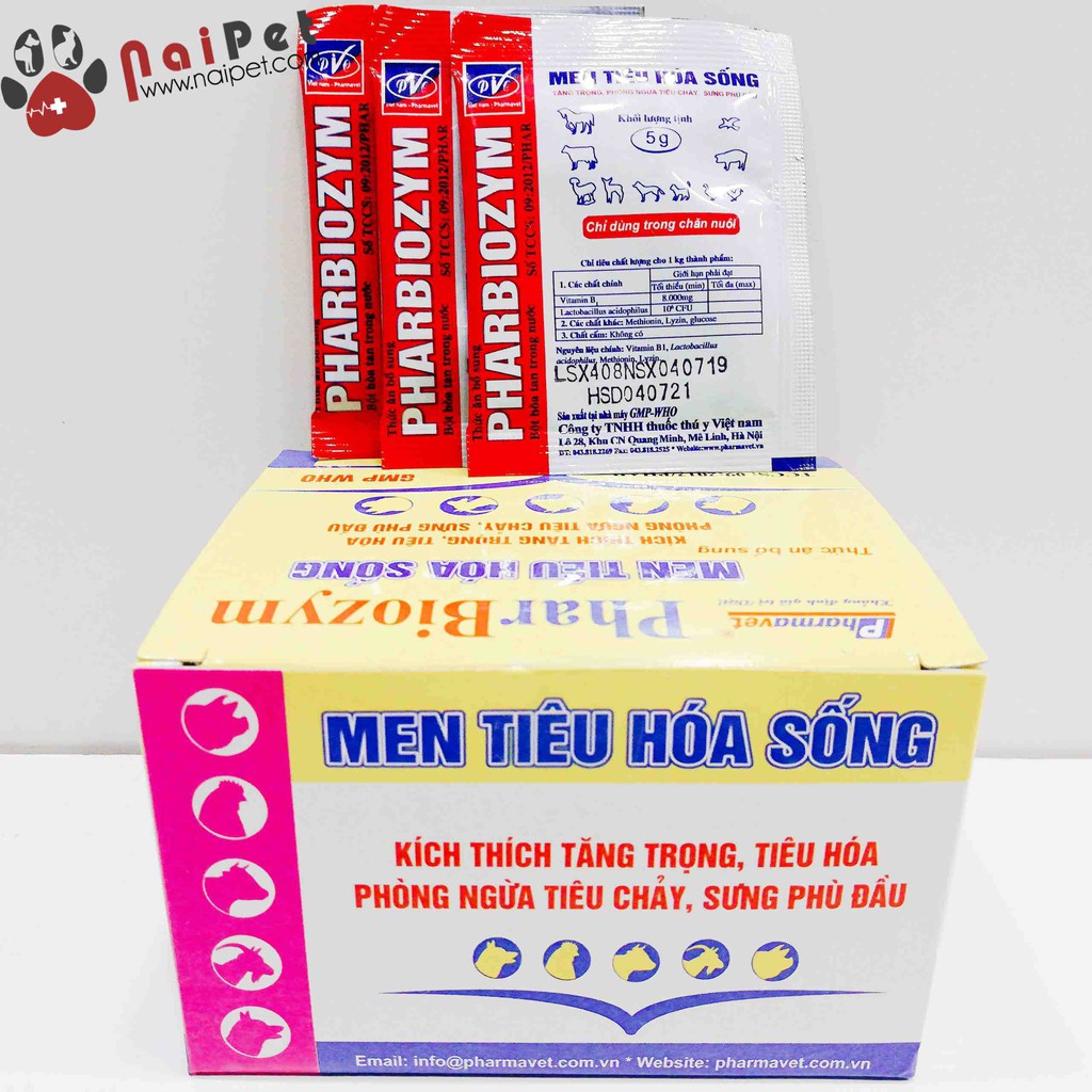 Men Tiêu Hoá Sống Tăng Trọng Phòng Ngừa Tiêu Chảy Sưng Phù Đầu Pharbiozym Hộp 25 Gói