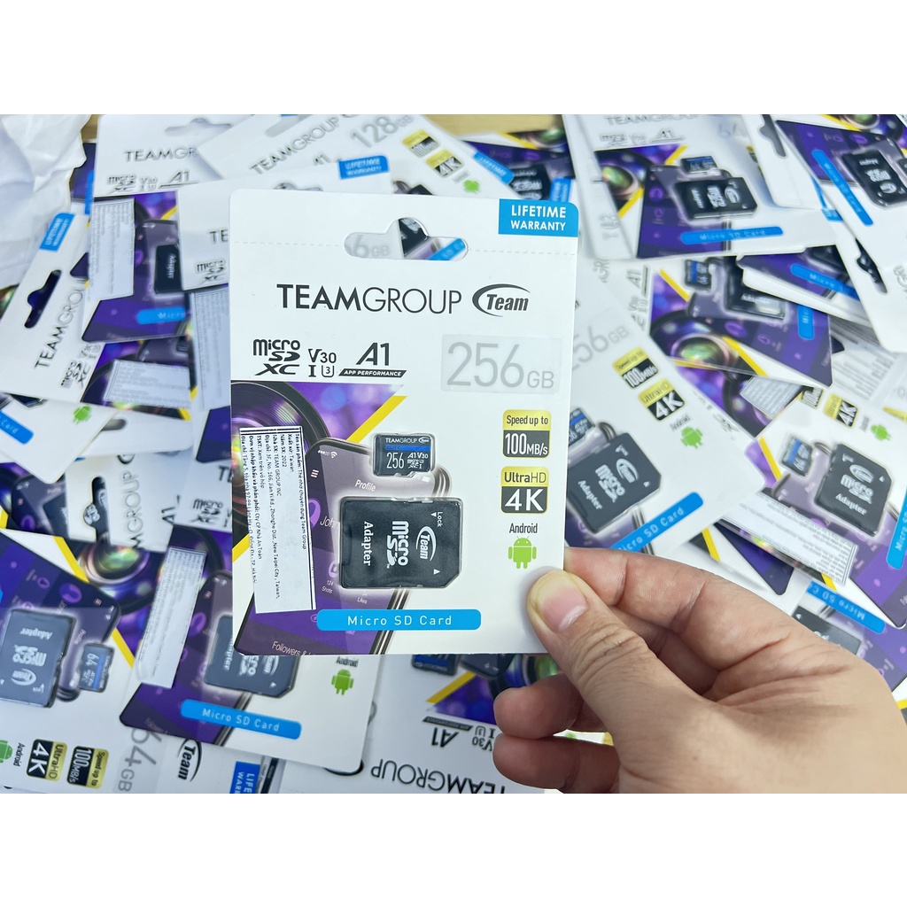 Thẻ nhớ TeamGroup V30 A1 class10 100MB/s Ultra 4K 64GB 128GB 256GB, máy ảnh, điện thoại, camera