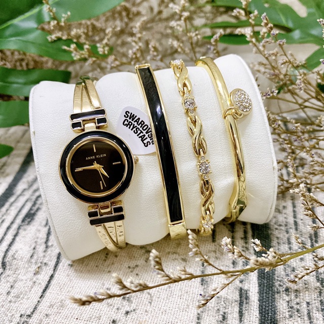 Set Đồng hồ Nữ Anne Klein ceramic AK/3284BKST tặng kèm 3 lắc tay siêu đẹp