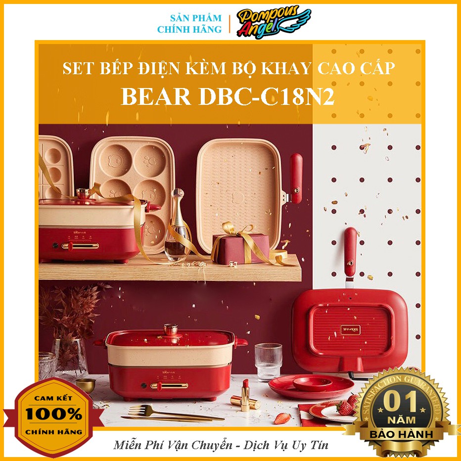 [Chính hãng] Bếp điện đa năng cao cấp 3 khay tháo rời (nướng,lẩu, hấp) BEAR DBC-C18N2 màu đỏ full bộ bảo hành 12 tháng