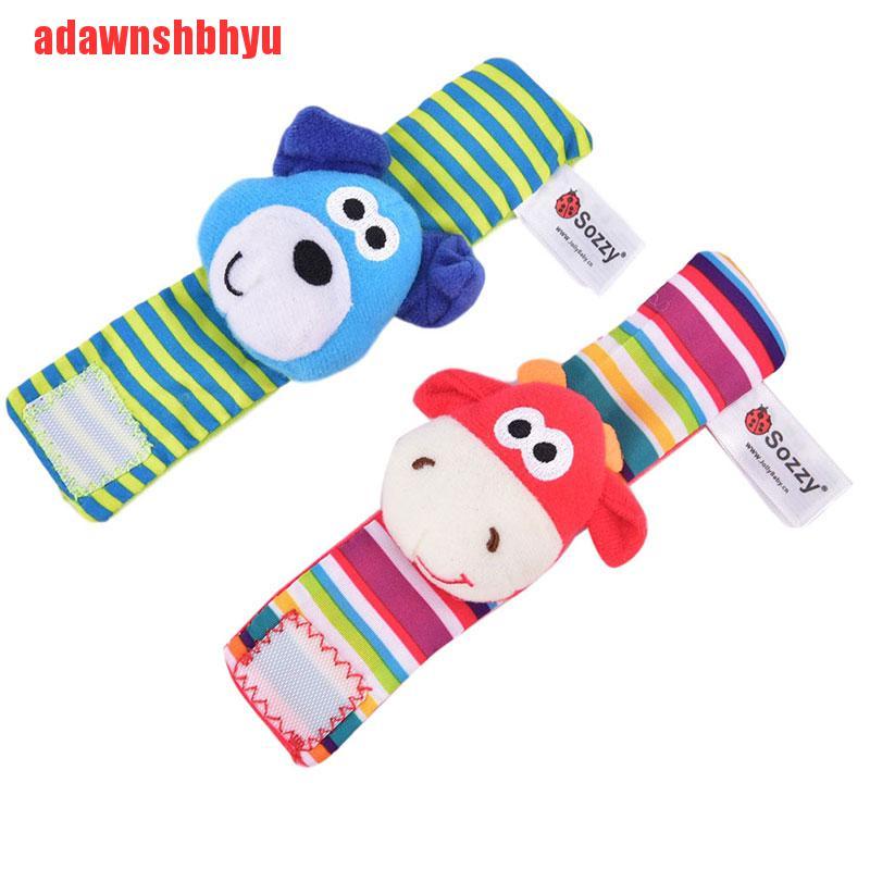 [adawnshbhyu]Sozzy Cute 2-piece Soft Baby Toy Wristband Cartoon Animal Plush BellRing Bell