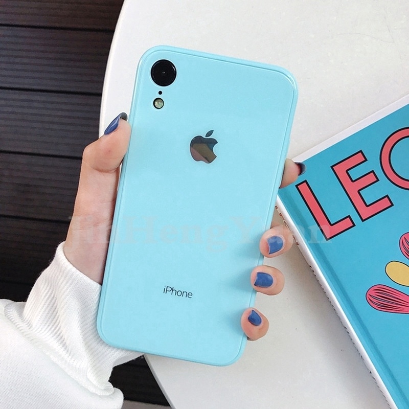 Ốp lưng mặt kính cường lực màu trơn cho IPhone 6 6s 7 8 Plus X XS MAX XR | BigBuy360 - bigbuy360.vn