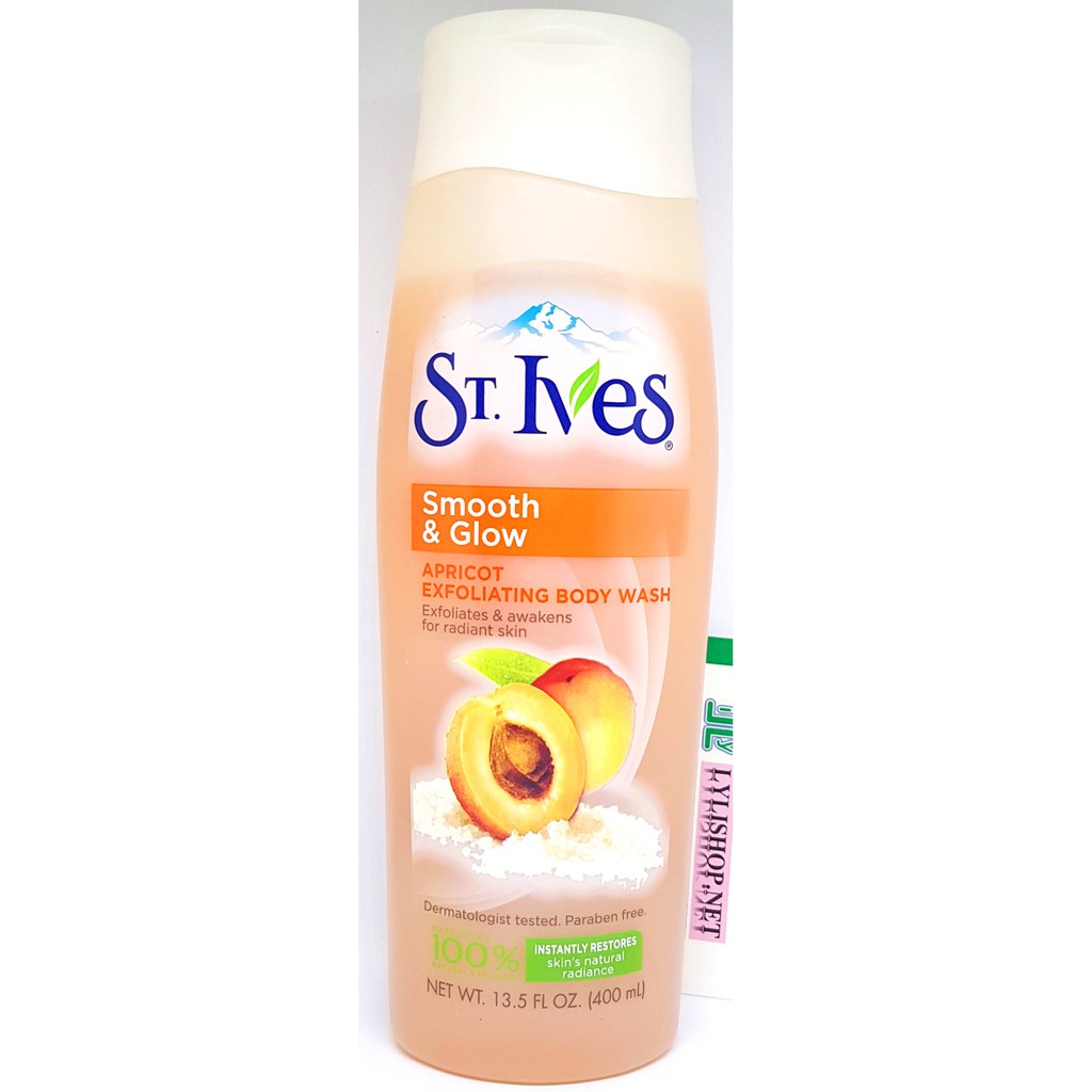 Sữa Tắm tẩy tế bào chết St. Ives Smooth &amp; Glow Apricot hương Mơ chai 400ml từ Mỹ