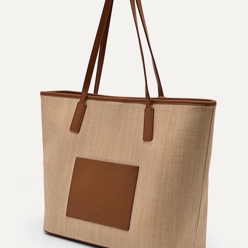 TNS-Túi tote công sở  Pedrio Raffia tote bag--tone nâu classic