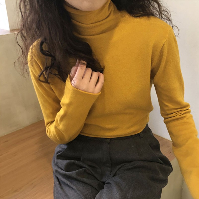 Áo thun tay dài cổ lọ cho phái nữ