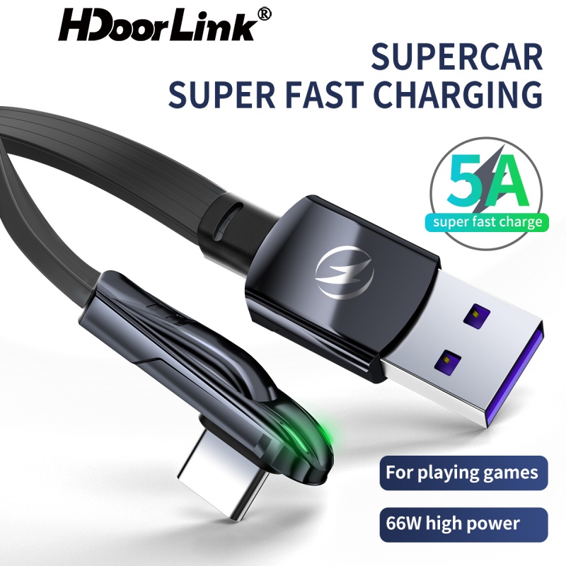 Dây cáp sạc nhanh HDOORLINK đầu USB Type C 66W 5A xoay 90 độ dành cho Samsung Xiaomi