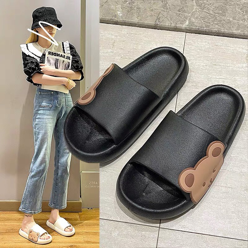 Dép bánh mì, dép quai ngang Gấu nam nữ, đế đúc nguyên khối siêu mềm nhẹ chống trơn, chống thấm nước