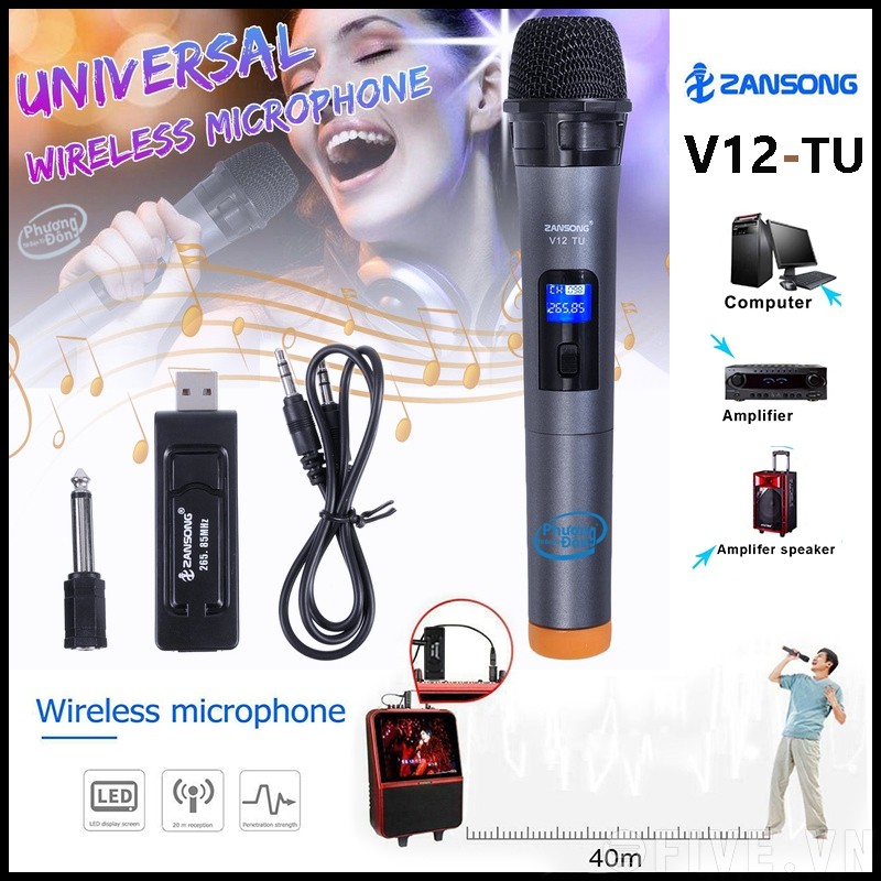 Micro Karaoke không dây v12 cho loa kéo Daile / Aige / Zansong / Shuae V12 có màn hình LCD