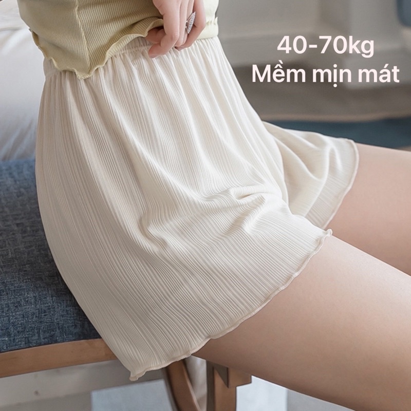 Quần sooc thun ngủ nữ, quần ngắn mặc nhà lưng chun ống gợn sóng mềm mịn