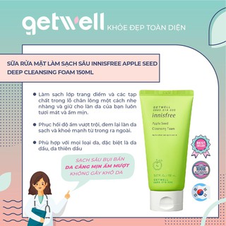 Sữa rửa mặt làm sạch sâu innisfree Apple Seed Deep Cleansing Foam 150ml