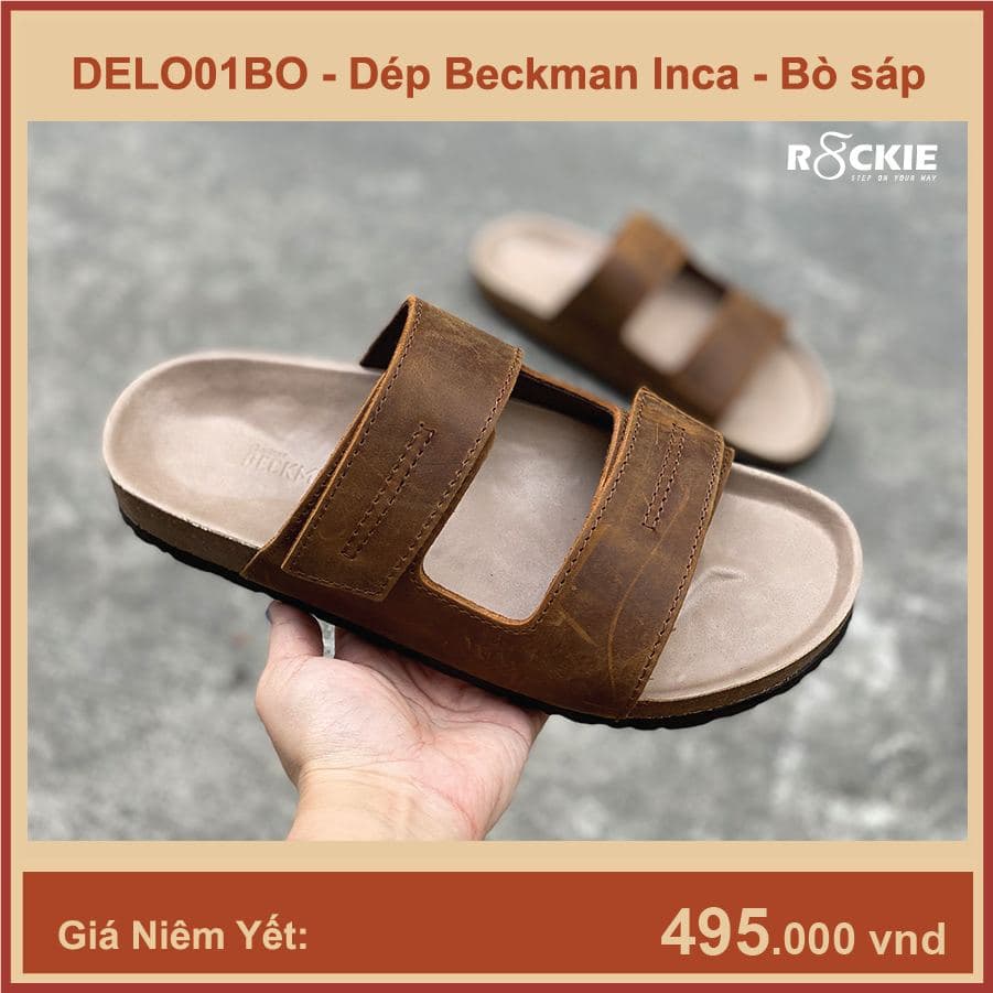 Dép nam đế trấu da bò thật - dép da hàng hiệu Beckman Inca- da Crazyhorse nhập khẩu cao cấp - BMBI01BO - R8ckie