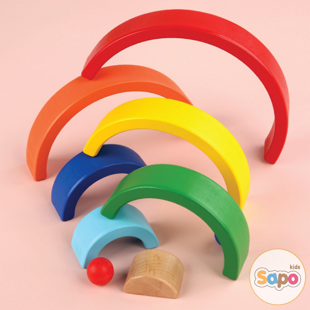 Bộ xếp hình cầu vồng bằng gỗ vui nhộn cho trẻ đồ chơi trẻ em SAPO KIDS