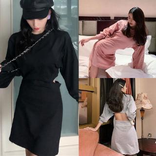 Đầm tay dài hở lưng phong cách Hàn Quốc quyến rũ cho nữ