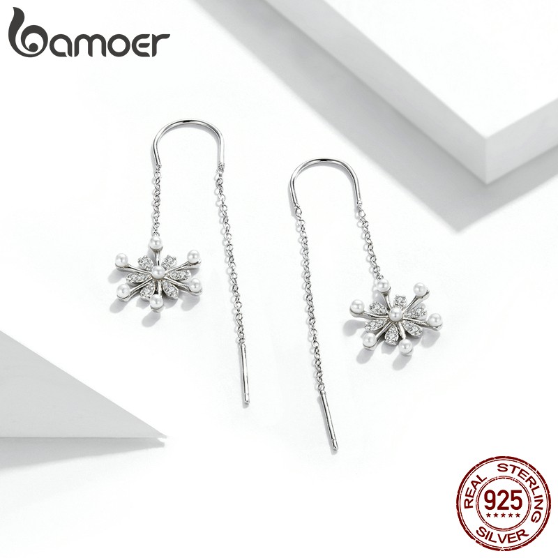 BAMOER 1 Đôi Bông Tai Bạc 925 Hình Bông Tuyết Thời Trang Cho Nữ Sce1305
