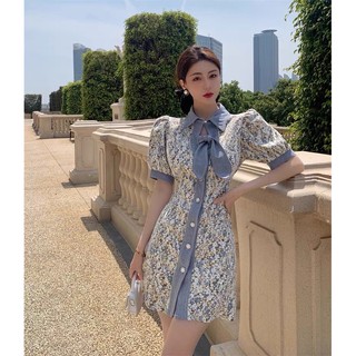 Đầm ren thắt nơ tay bồng-như hình