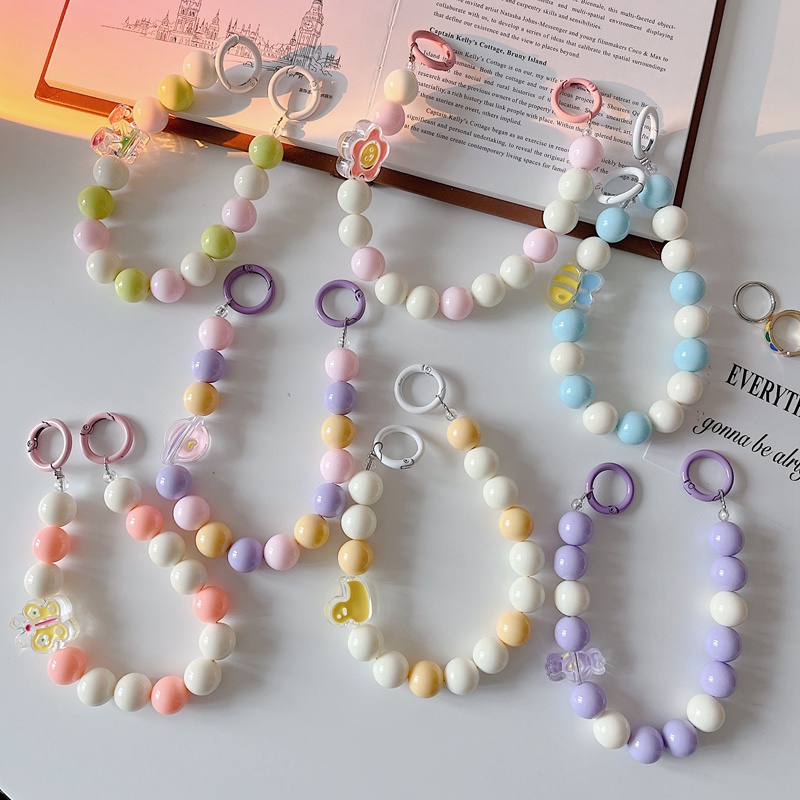 Ins Móc Khóa Điện Thoại Di Động Dạng Chuỗi Hạt Nhiều Màu Sắc Hình Hoa Bướm Dễ Thương Chống Thất Lạc