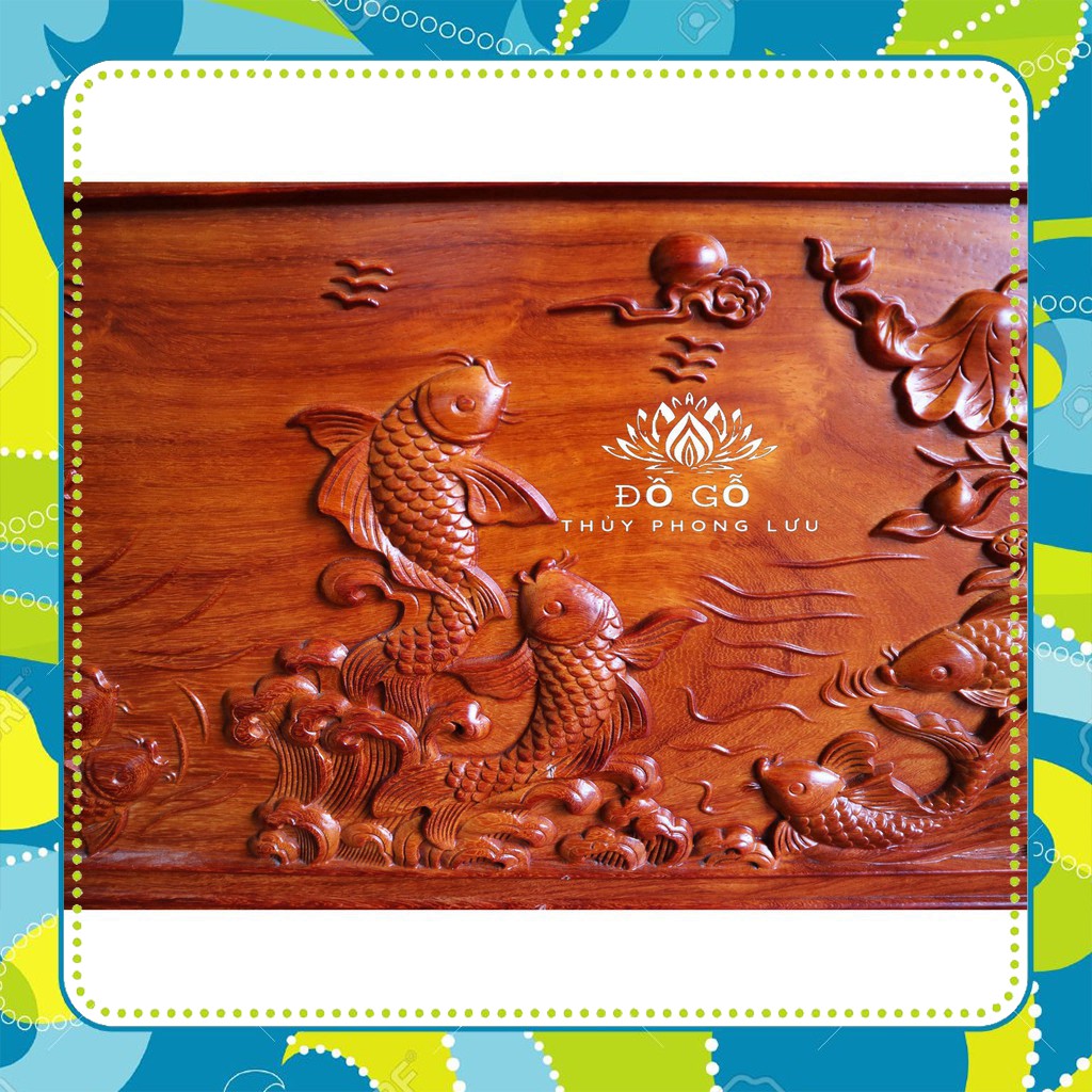 Tranh gỗ hương đỏ-tranh cửu ngư quần hội-tranh trang trí gia đình-tranh gỗ cao cấp sang trọng