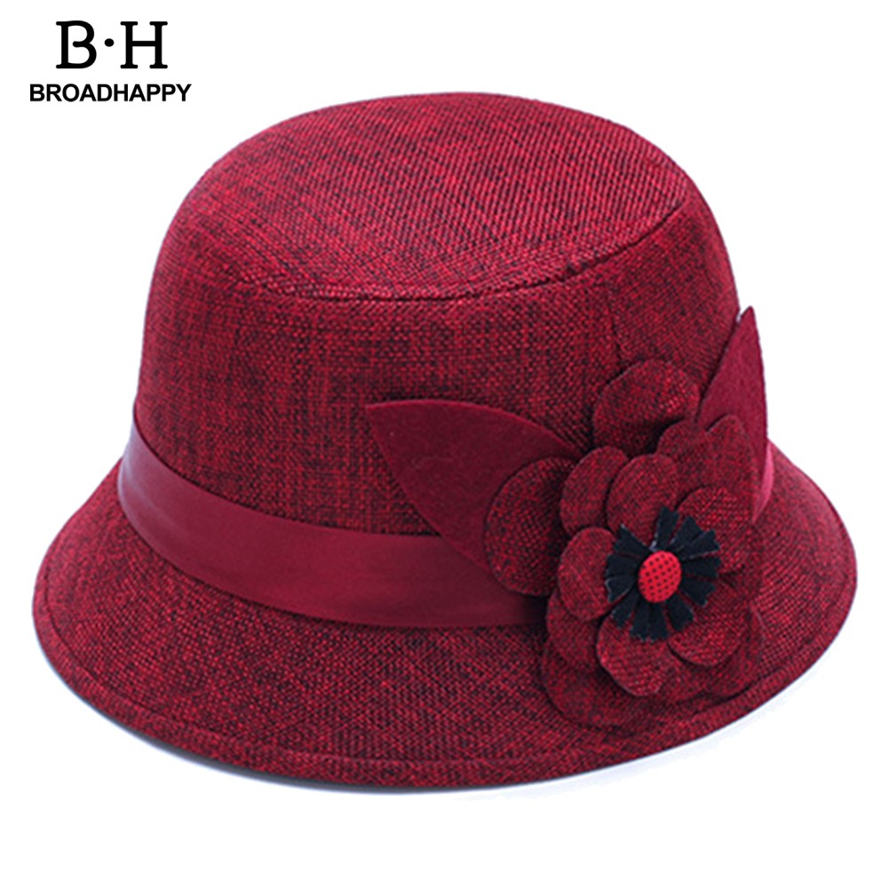 Mũ Bucket Vành Tròn Vải Lanh Màu Trơn Thanh Lịch Dành Cho Nữ