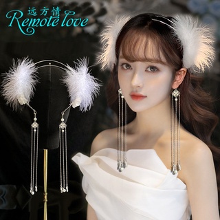 Băng đô cài tóc đính lông vũ và ngọc trai giả thời trang cho nữ t1204