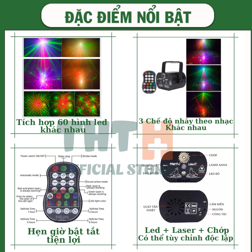 Đèn led sân khấu nháy theo nhạc, Đèn laser trang trí sự kiện đèn quẩy hội họp THT