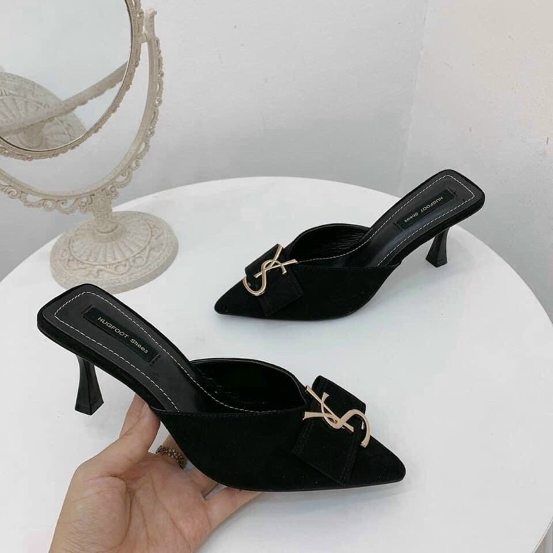Guốc sục cao gót mũi nhọn da lộn Y S gót nhọn 5cm
