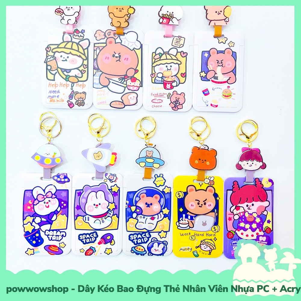 [Sẵn VN - Hỏa Tốc] Dây Kéo Bao Đựng Thẻ Nhân Viên Nhựa PC + Acrylic Mẫu Nhân Vật Hoạt Hình Rabbit Bear Astronaut Space