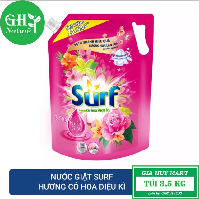 Nước Giặt Surf Hương Hoa Diệu kỳ, Hương Ban Mai, Hương Hoa Nhiệt Đới Túi 3,5k