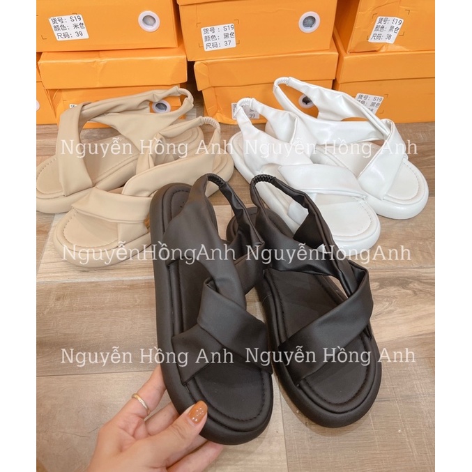 sandal (xăng đan quai hậu) quai da vạt chéo đế vát cao 5p (FULL HỘP- hàng QC) cho nữ sd199