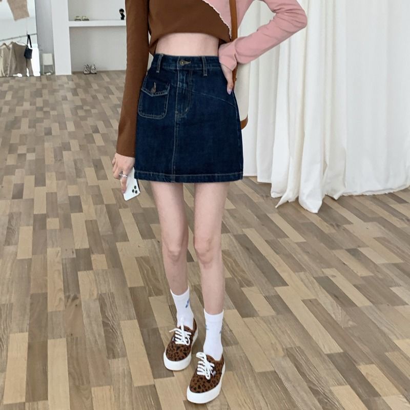 Chân váy jean Mỏng Dáng Chữ A Lưng Cao Kiểu Retro Cá Tính Cho Nữ