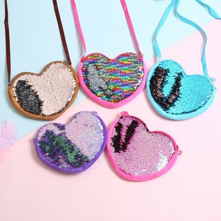 Túi đeo chéo đính sequin hình trái tim dễ thương dành cho bé gái