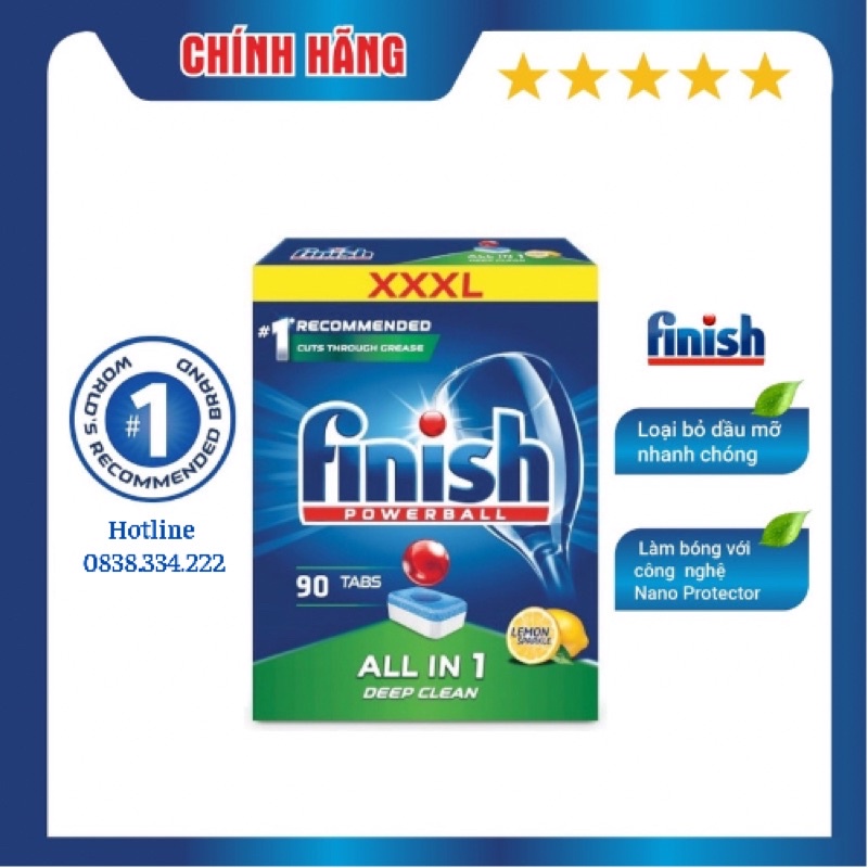 [HCM] Viên rửa chén Finish All in one 86 viên - Hương chanh Nhập khẩu Chính hãng