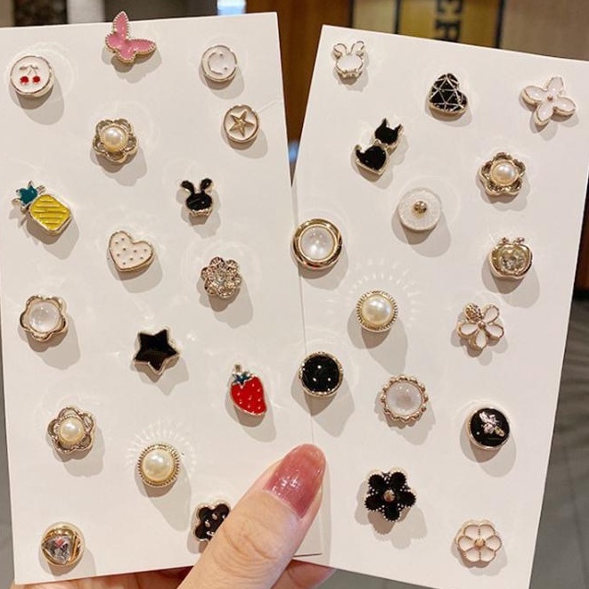 Nút cài áo mini siêu xinh chất liệu kim loại trắng đen nhiều hoạ tiết xinh xắn