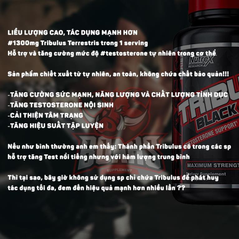 Nutrex Tribulus Black 1300 - Tăng sức mạnh cơ băp, testosterone, tăng cường khả năng năm giới - 120 Viên