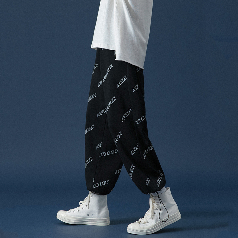 Quần ống rộng in họa tiết chữ phong cách hiphop Hàn Quốc cá tính cho nam nữ
