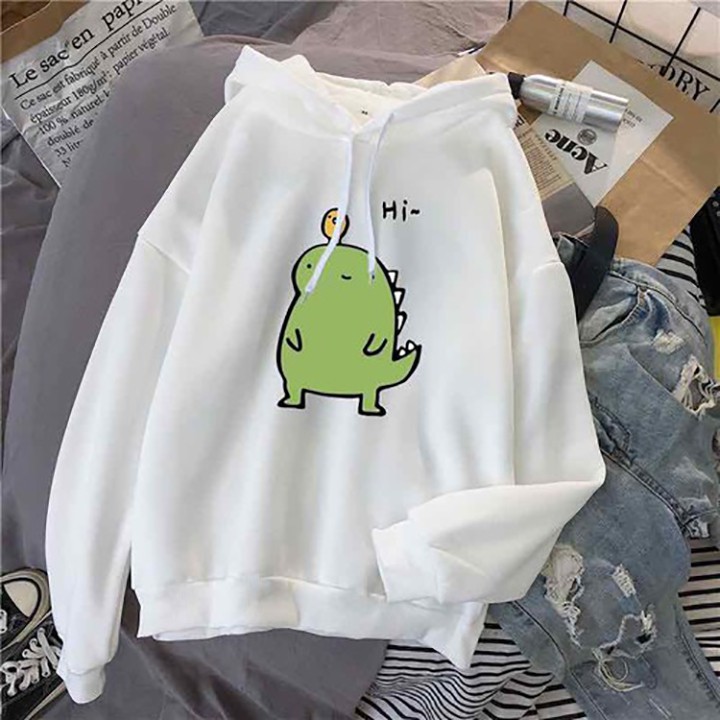 [FREESHIP] Áo hoodie lót nỉ freesize khủng long dễ thương cân 40kg  tới dưới 53kg | BigBuy360 - bigbuy360.vn