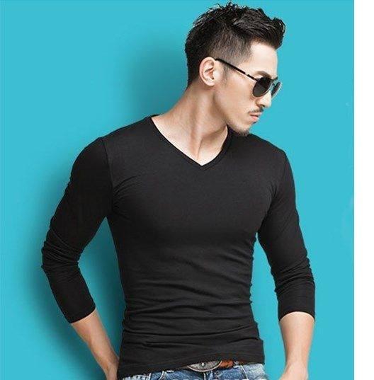 [HANG HOT] Áo thun nam body cổ tim tay dài vải dày mịn phong cách hàn Quốc ( đen ) [TẠI SHOPVIETSO1]