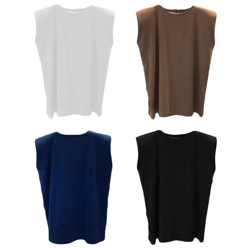 Áo Tank Top Cổ Tròn Không Tay Màu Sắc Đơn Giản Cho Nữ