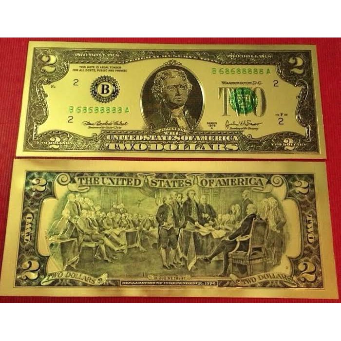 Tờ 2 usd Đô La mạ vàng làm Quà Lưu Niệm