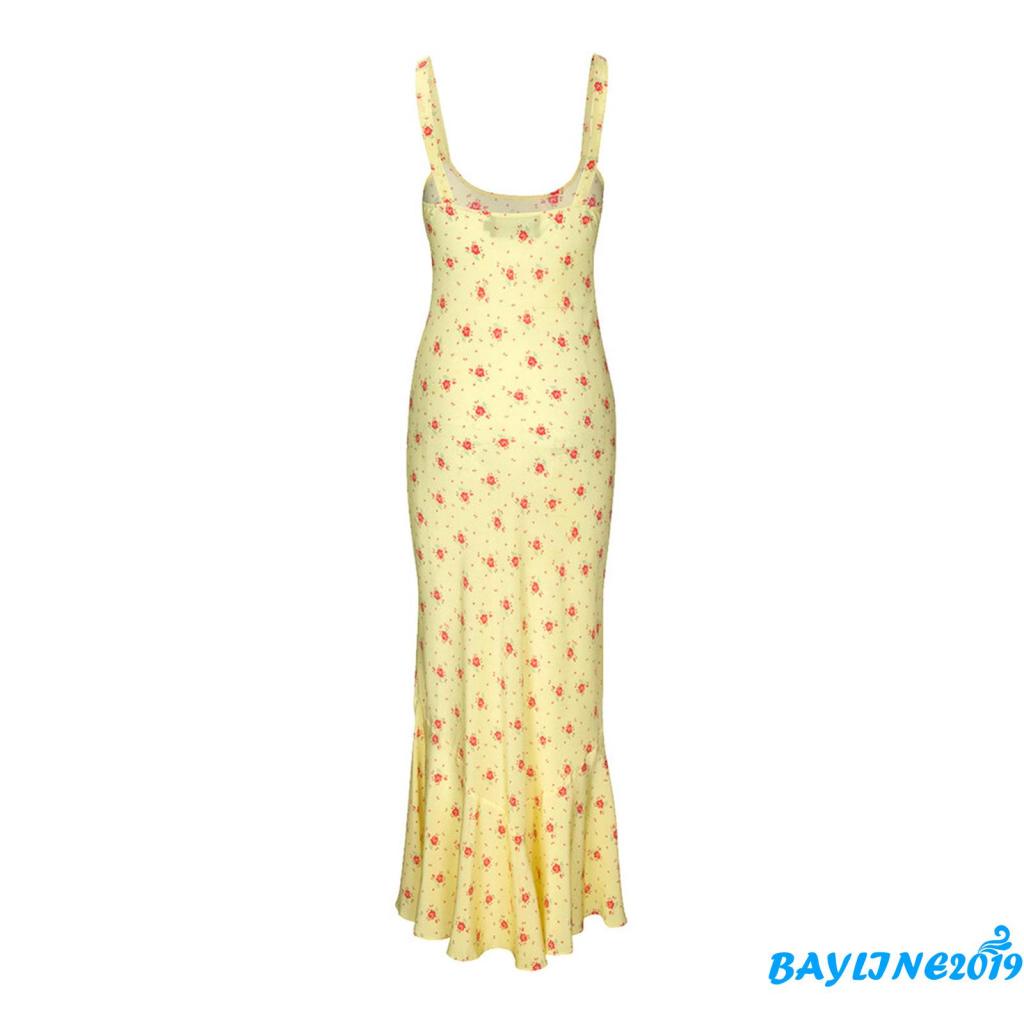 Đầm không tay Cổ Chữ U In Hoa Gợi Cảm (Màu Vàng, Đen)