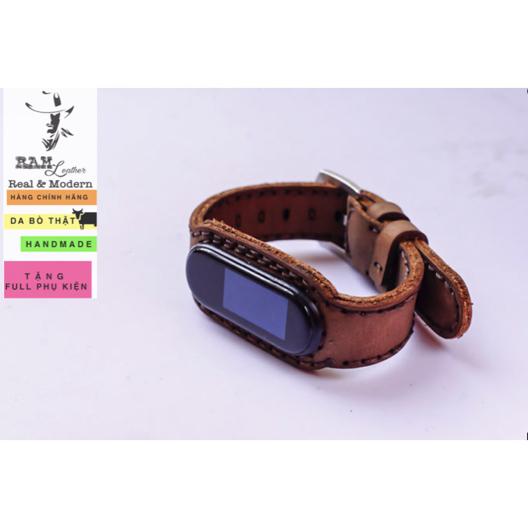 Dây miband da bò thật handmade bền chắc cao cấp cho miband 3 , miband 4 , miband 5, miband 6 RAM Leather