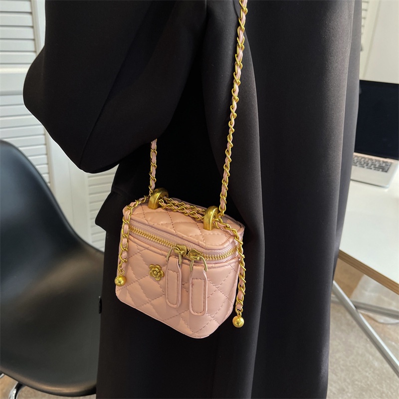 Yufan Túi Xách Đeo Vai Đựng Mỹ Phẩm Cầm Tay Họa Tiết Lưới Hình Thoi Retro Cho Nữ