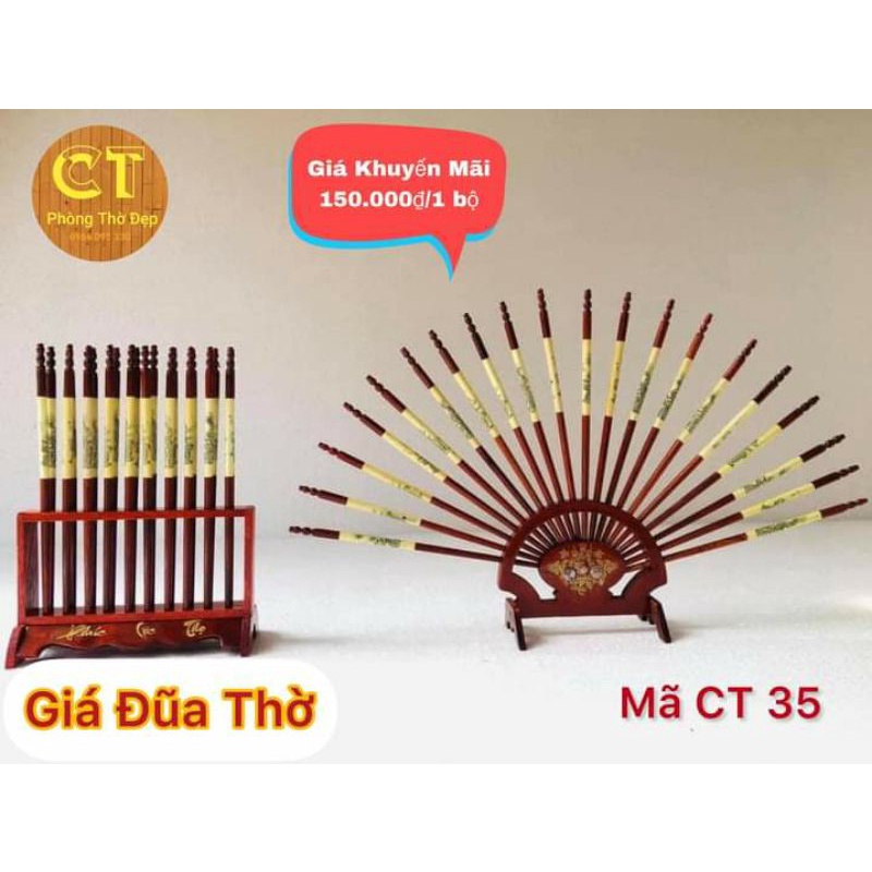 Bộ đũa thờ hình rẻ quạt bằng gỗ hương