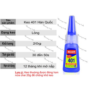 Keo dán móng dán đá 401 20g (như video hàng loại 1 có date)