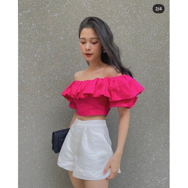 SET ÁO BÈO BẸT VAI HỒNG SEN + QUẦN SHORT TRẮNG