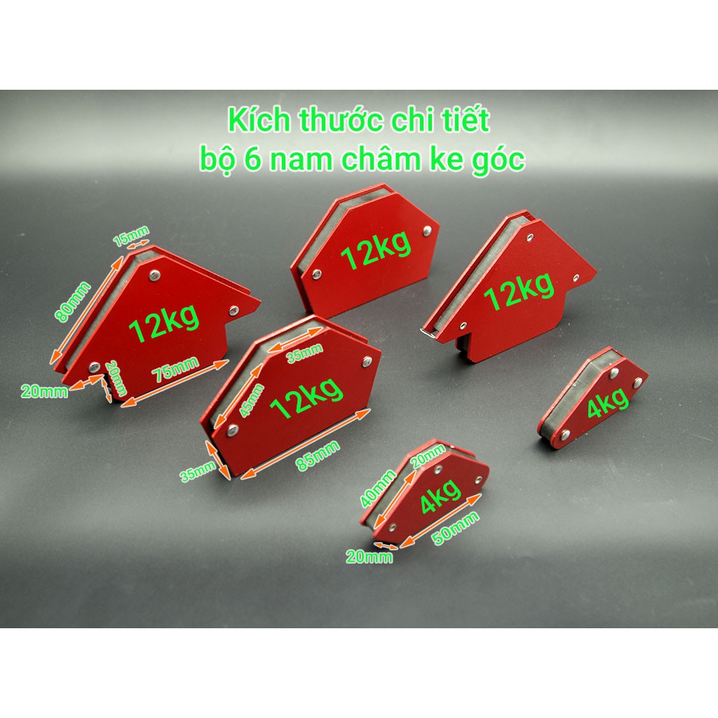 Bộ 6 ke góc nam châm nhiều kích cỡ