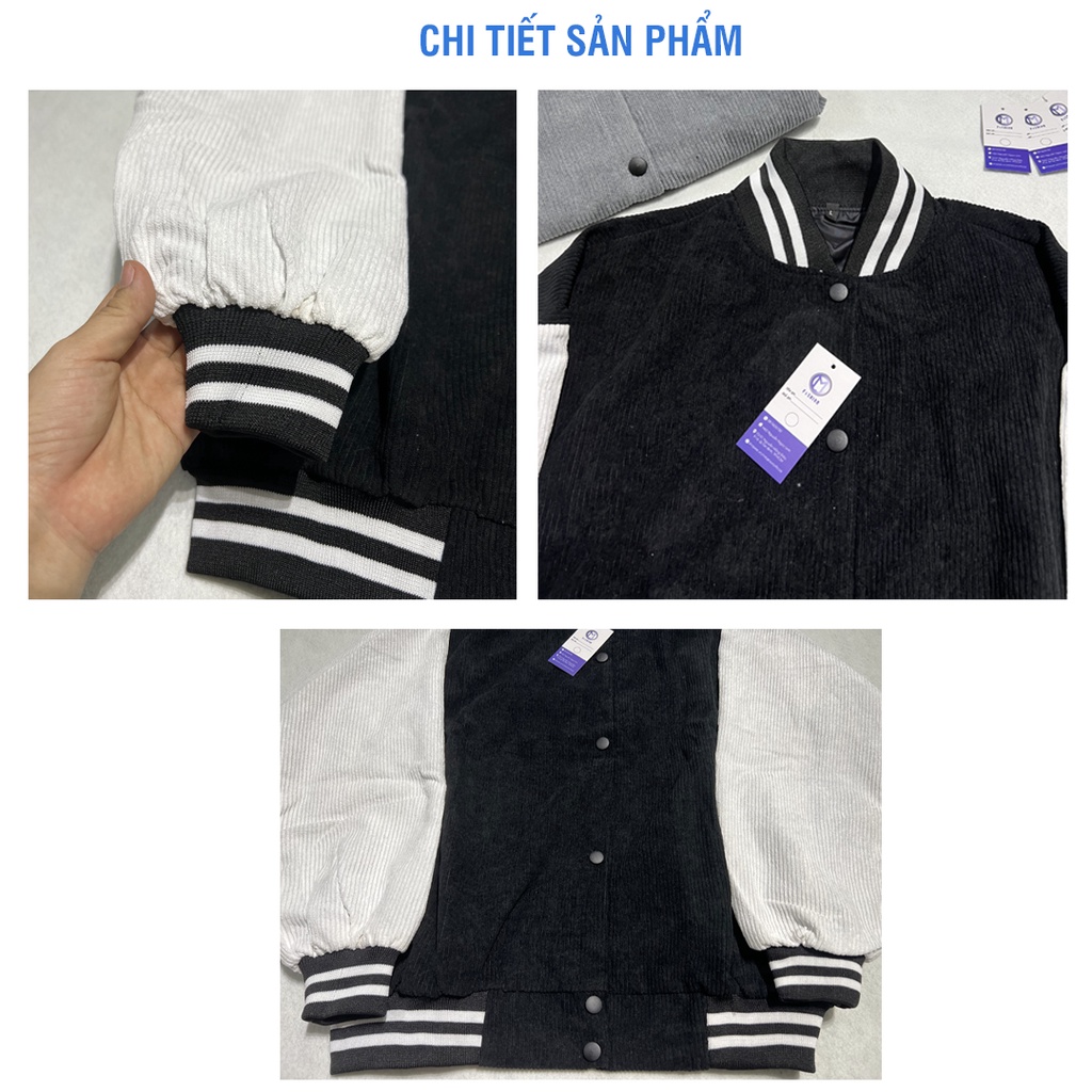 Áo khoác nam bomber nhung tăm nỉ đẹp form rộng 2 lớp bóng chày cao cấp M Fashion BB02