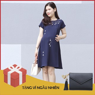 Đầm bầu váy bầu công sở cao cấp thêu hoa MD004